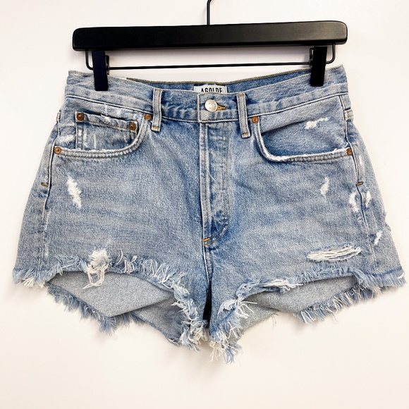 Agolde Pants - Agolde | High Rise Distressed Cotton Festival Shorts Blue | 26